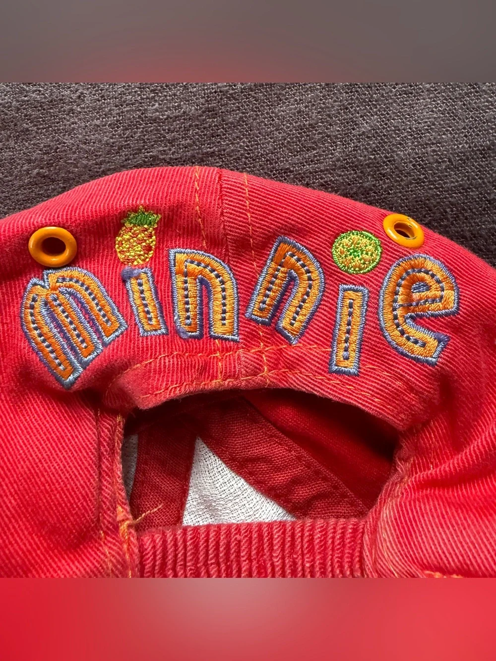 Vintage Minnie Mouse Disney Kids Cap Hat Red Embroidered Fruit 100% Cotton